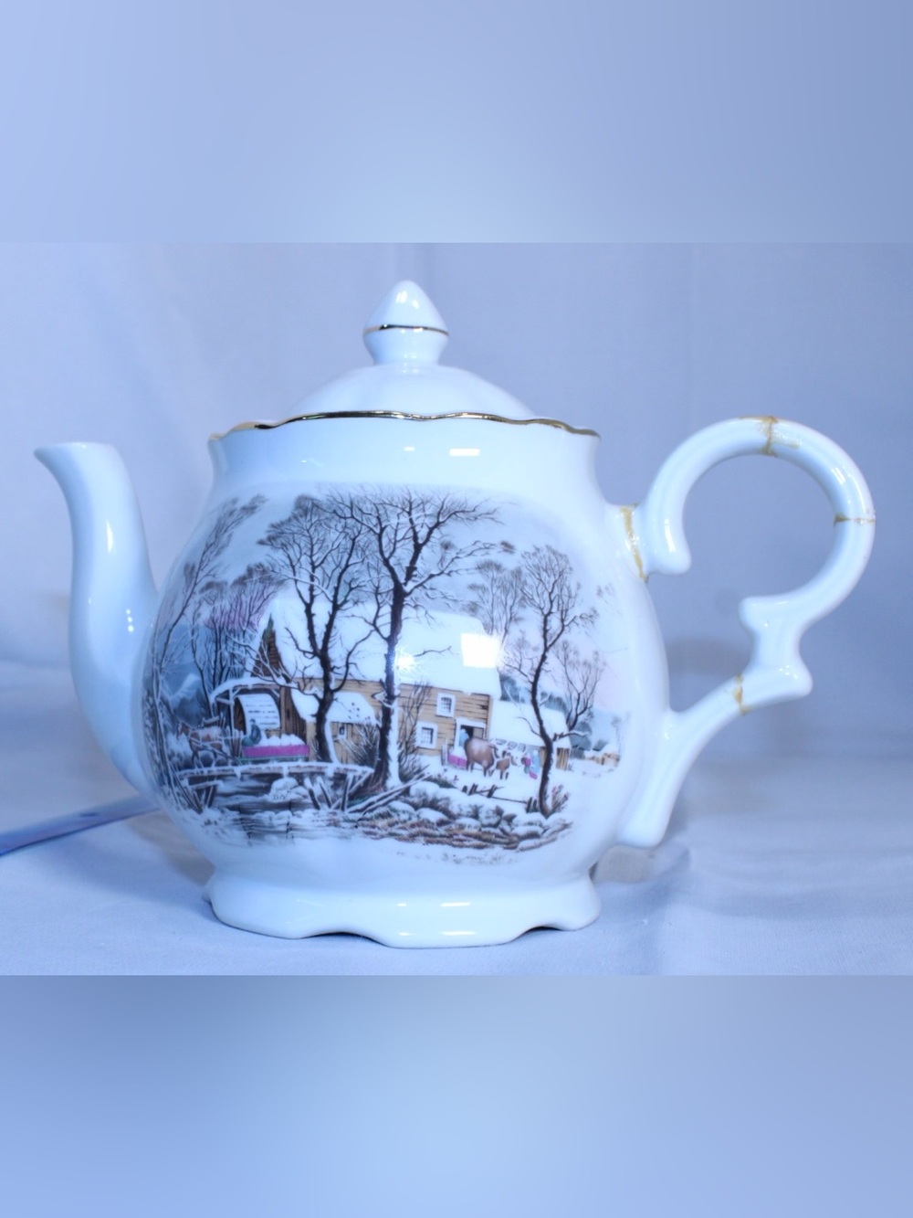 Vintage Porcelain 1977 Avon Currier & Ives “The Old Grist Mill” Teapot - Picture 5 of 13